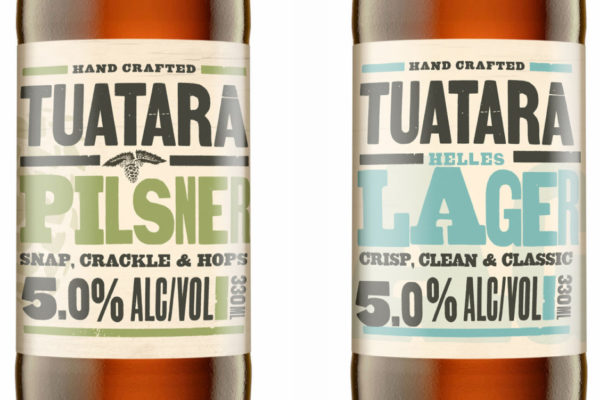 Closeup of several typography-based beer labels designed by brand agency Wonderlab.