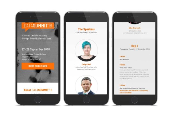 Three mobile phones displaying mobile-optimised brand design by web designers Wonderlab